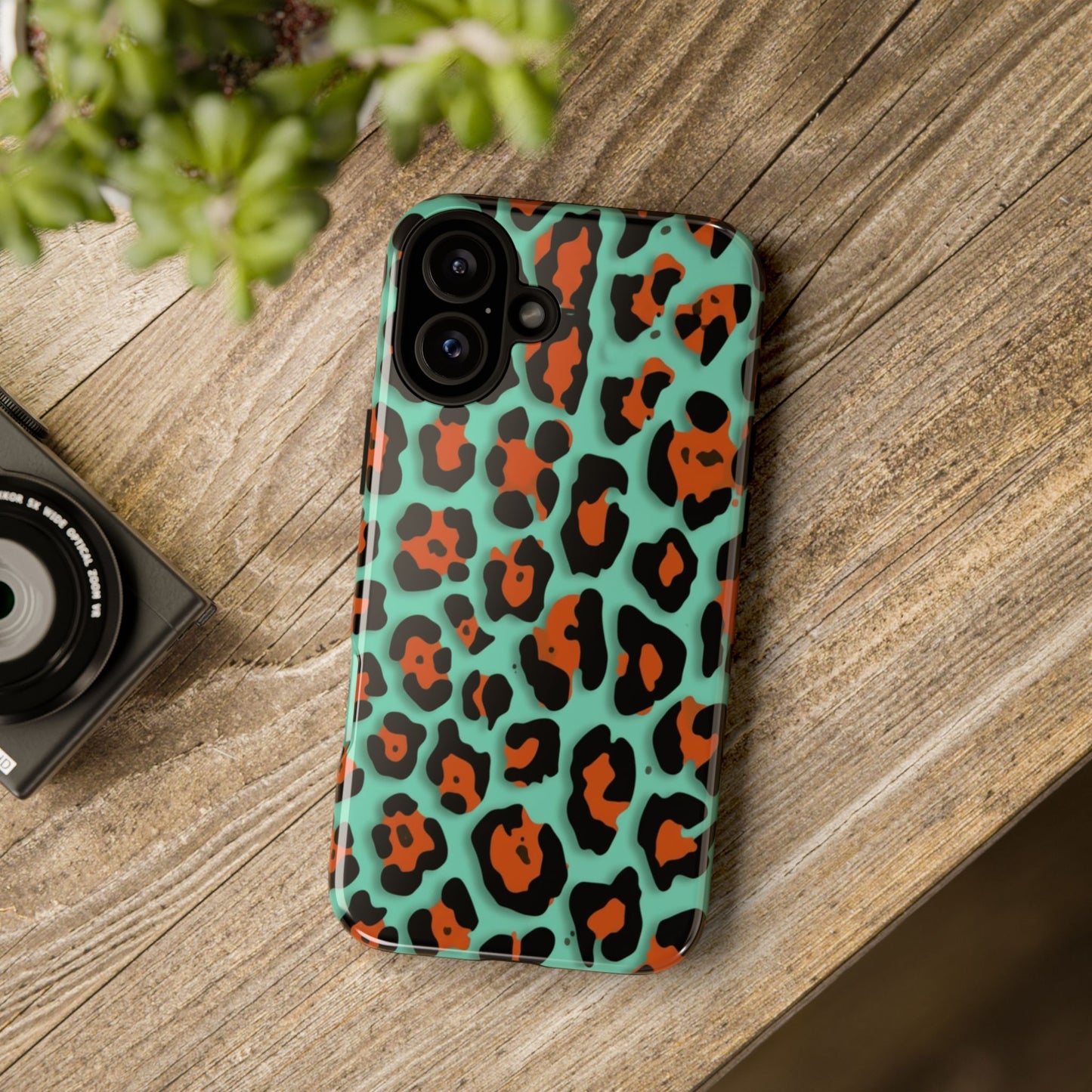 Teal & Rust Leopard Phone Case — Tough Protective Animal Print
