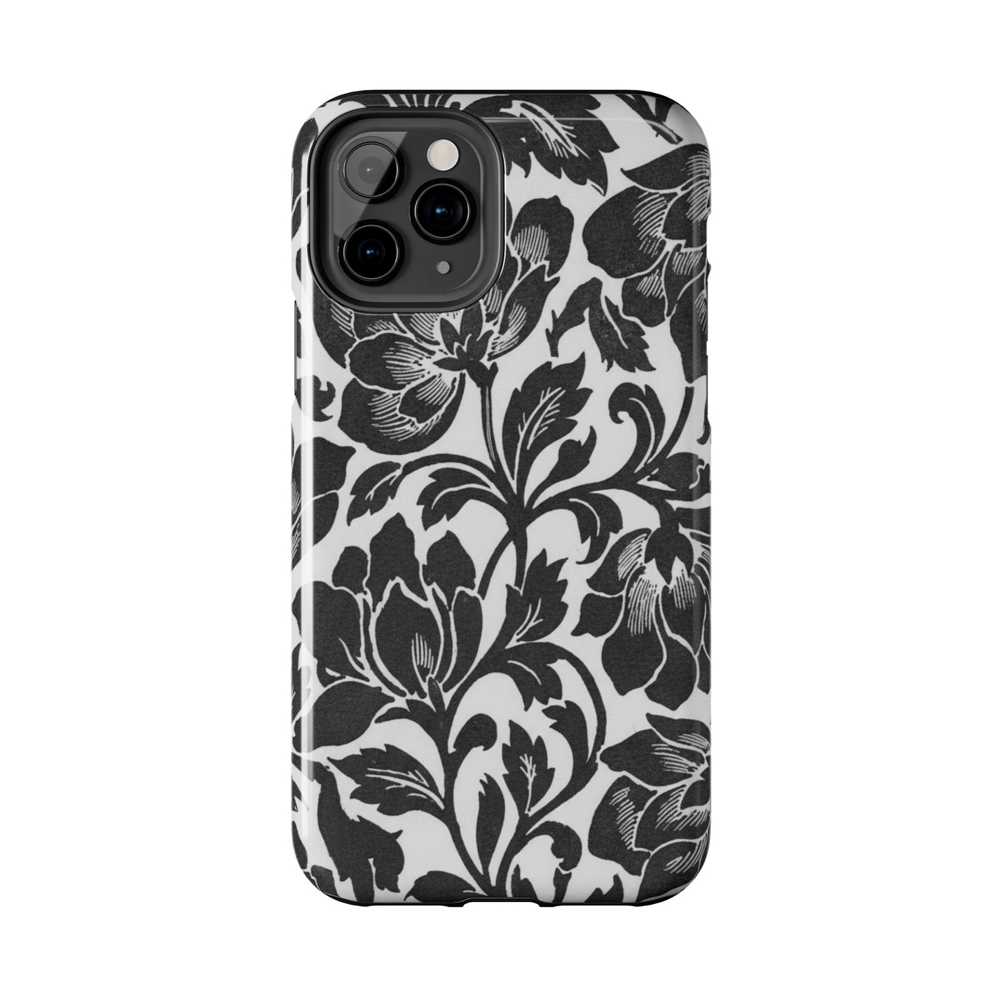 Tough Phone Case — Black & White Vintage Floral Protective Cover