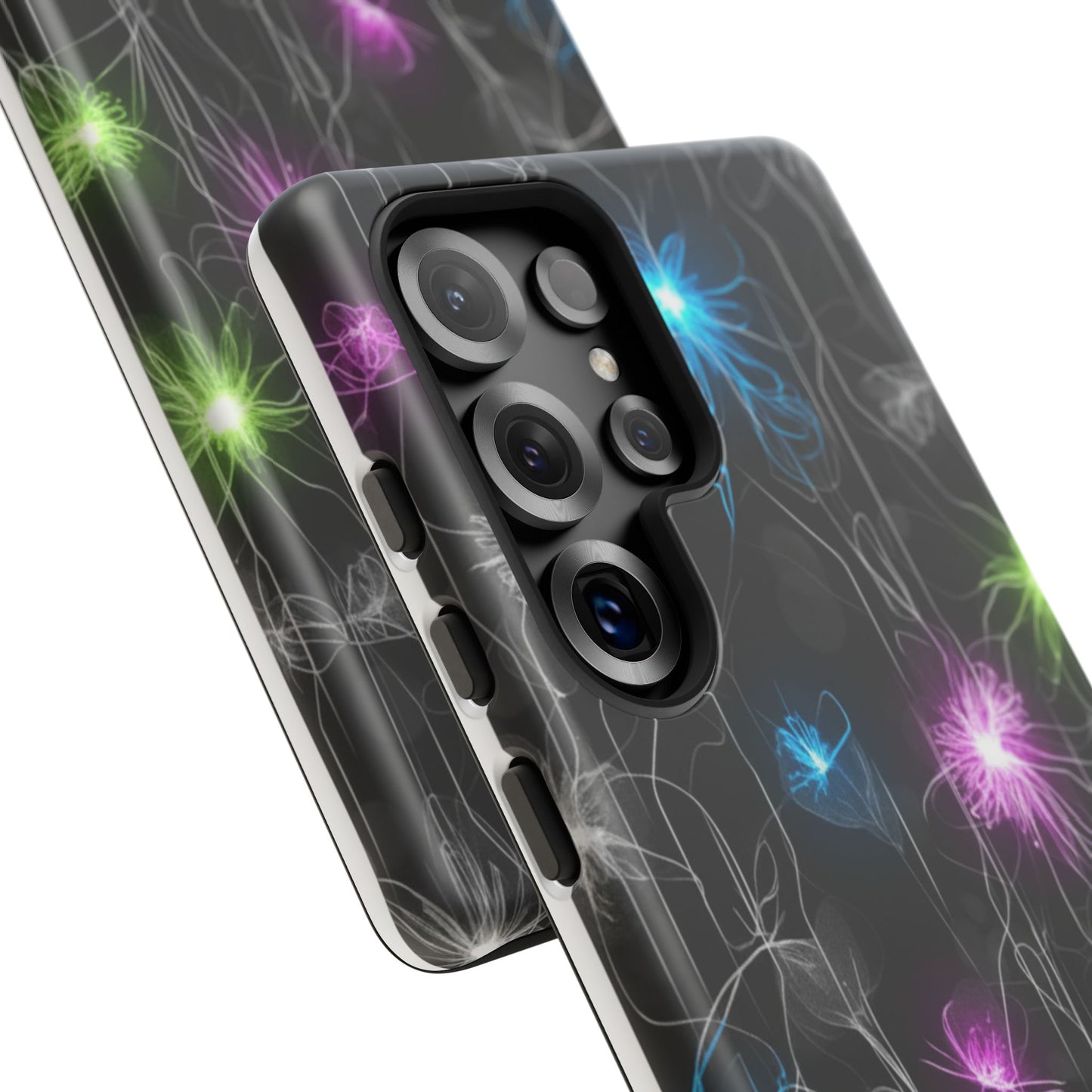 Neon Floral Tough Phone Case — Glow Flower Protective iPhone Cover