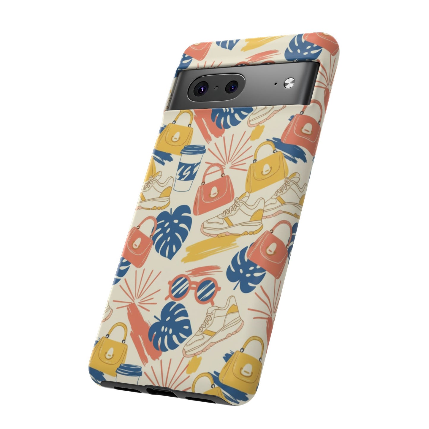 Tough Cases: Retro Summer Pattern Phone Case – Sunglasses, Sneakers & Tropical Leaves