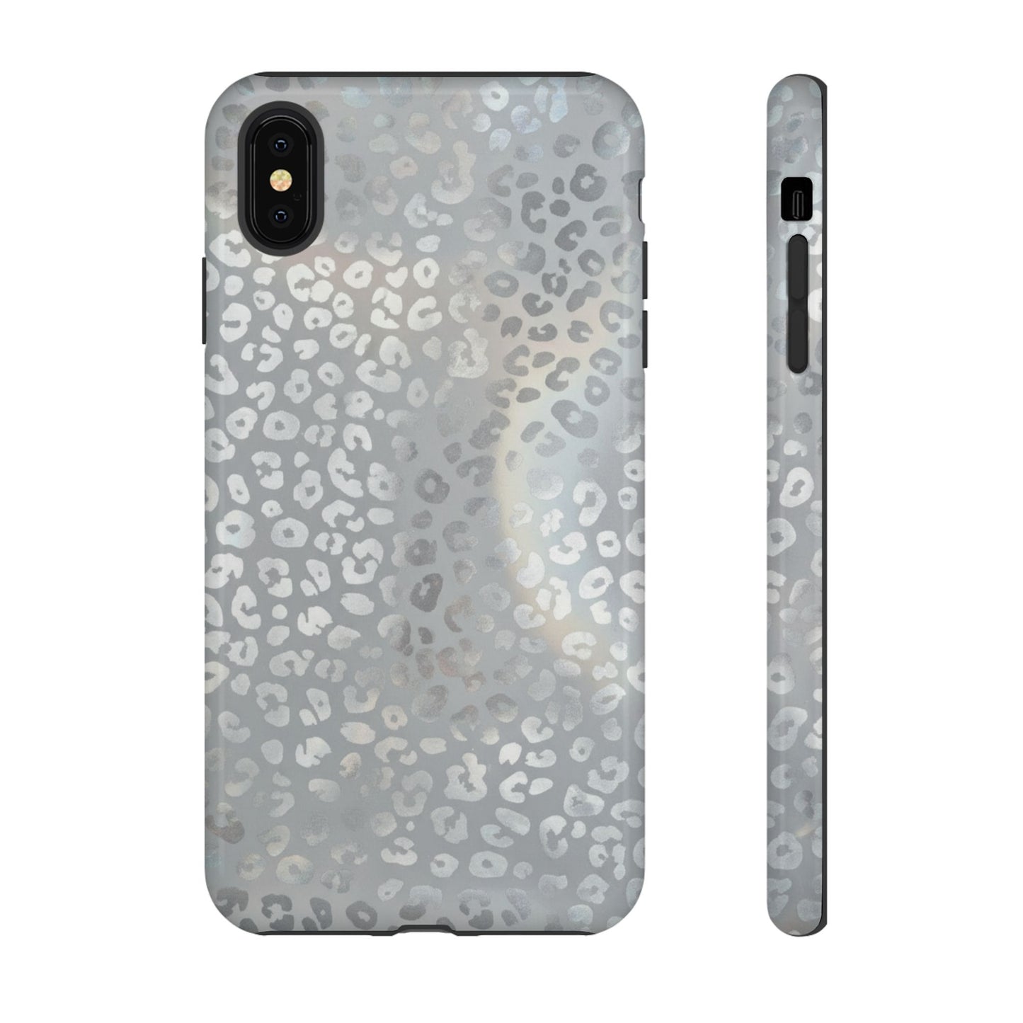 Grey Leopard Print Tough Phone Case — Durable Protective iPhone Cover