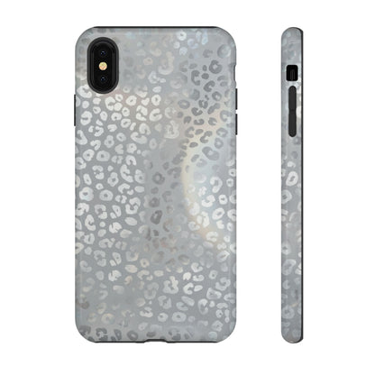 Grey Leopard Print Tough Phone Case — Durable Protective iPhone Cover