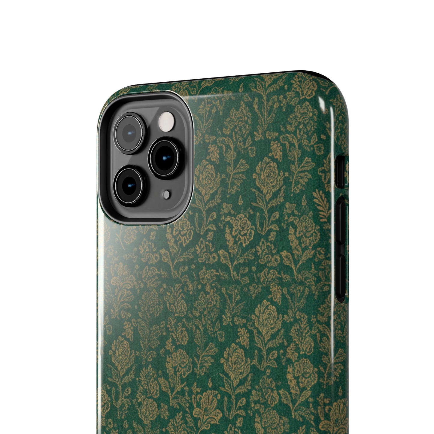 Vintage Floral Tough Phone Case — Green Damask Protective Cover