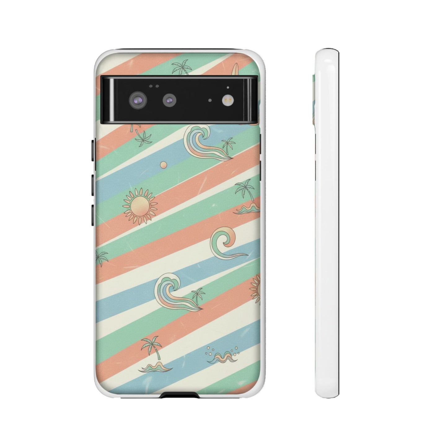 Surf Stripe Tough Phone Case — Retro Beach Waves Pattern