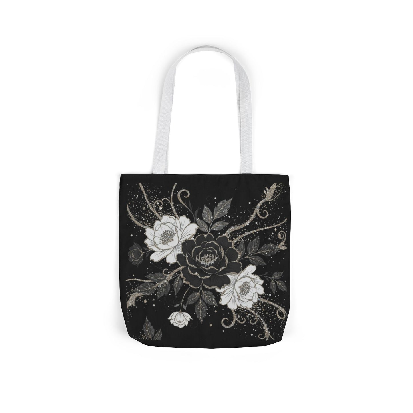 Floral Noir Canvas Tote — Black & White Rose Print