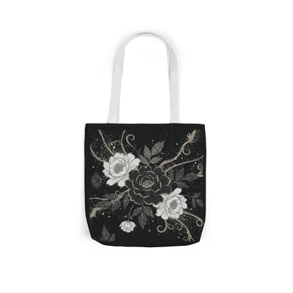 Floral Noir Canvas Tote — Black & White Rose Print