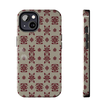 Tough Phone Case — Vintage Red Floral Pattern Protective Cover