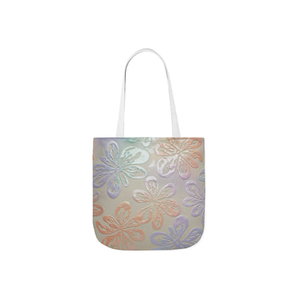 Pastel Floral Canvas Tote Bag — Embossed Hibiscus Beach Tote