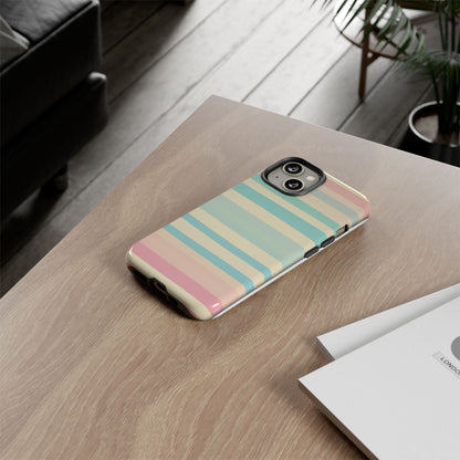 Pastel Striped Tough Phone Case – Protective Retro Rainbow Design