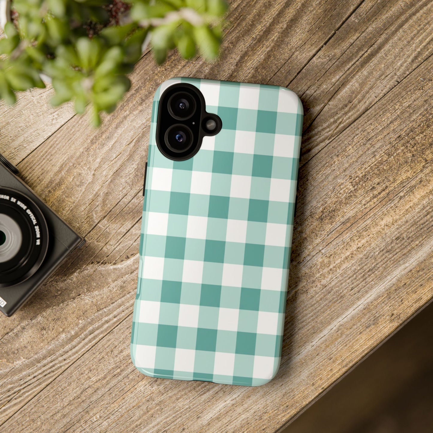 Mint Green Buffalo Check Tough Phone Case — Durable Plaid Protective Cover