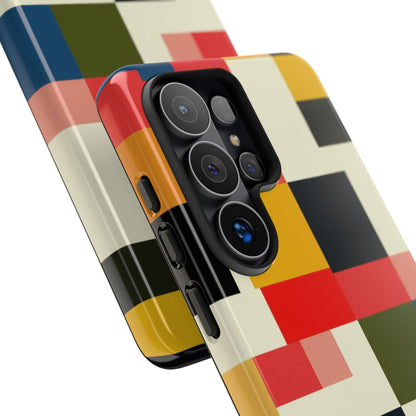 Abstract Color Block Tough Phone Case — Retro Geometric Protective Cover