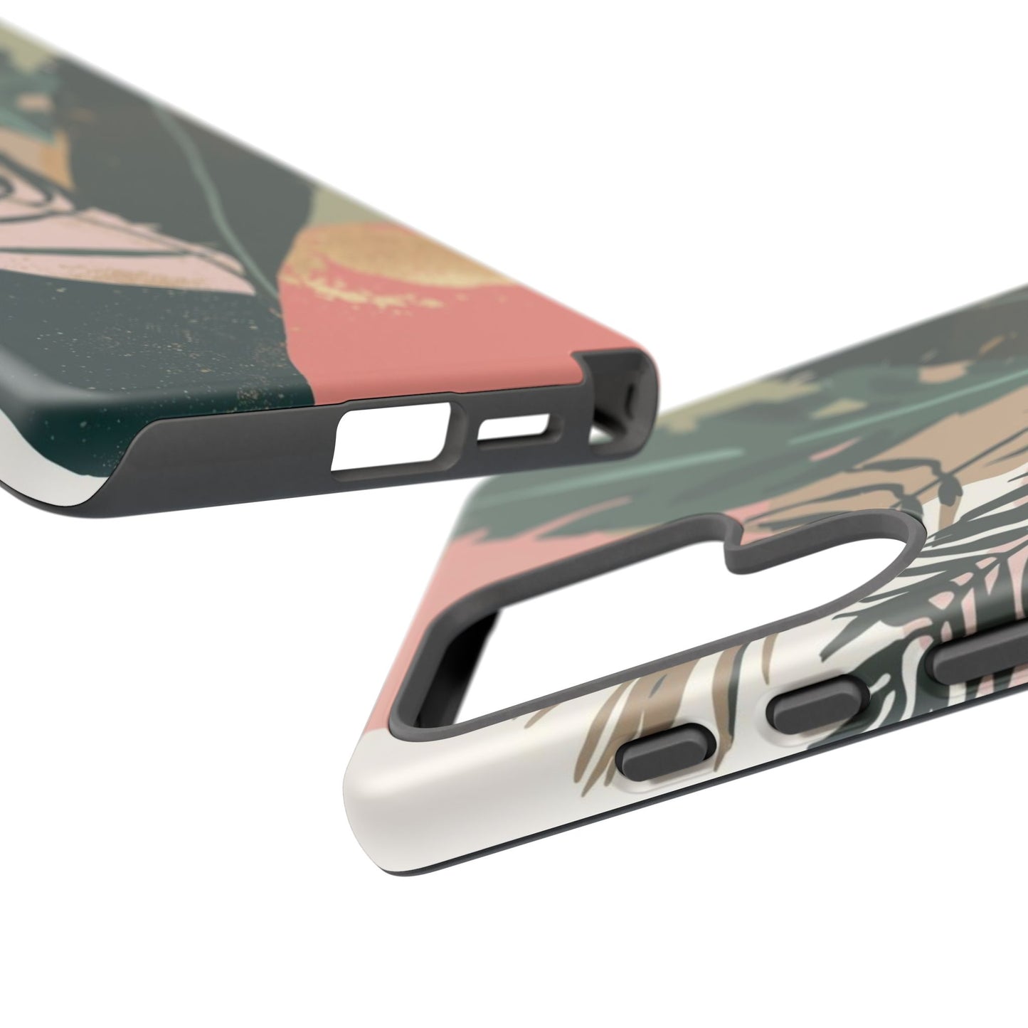 Tropical Leaf Tough Phone Case — Abstract Pink & Green Botanical Protective Cover