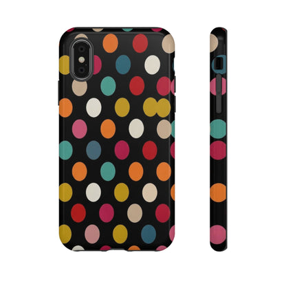 Polka Dot Tough Phone Case – Colorful Retro Dots on Black