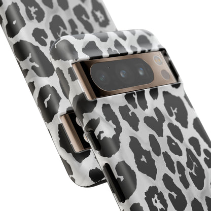 Leopard Print Tough Phone Case – Black & White Animal Pattern Protective Cover