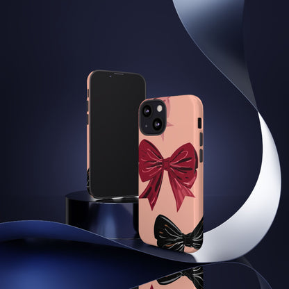 Bow Pattern Tough Phone Case — Pink, Red & Black Decorative Bows