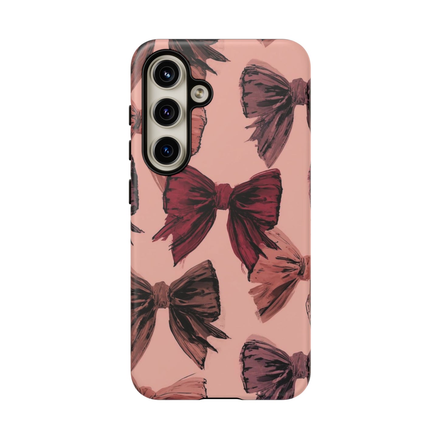 Bow Pattern Tough Phone Case — Pink Watercolor Bows Protective iPhone Cover