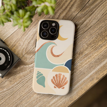 Sea Breeze Tough Phone Case — Retro Waves & Shells Design