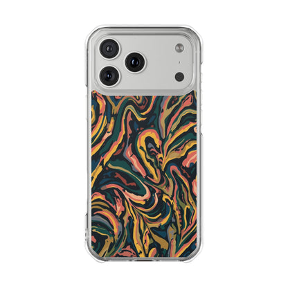 Abstract Swirl Magnetic Clear Phone Case — Yellow & Green Marble Impact Cover