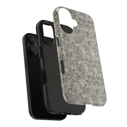 Gray Floral Tough Phone Case — Durable Protective Phone Cover with Vintage Botanical Pattern