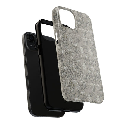 Gray Floral Tough Phone Case — Durable Protective Phone Cover with Vintage Botanical Pattern