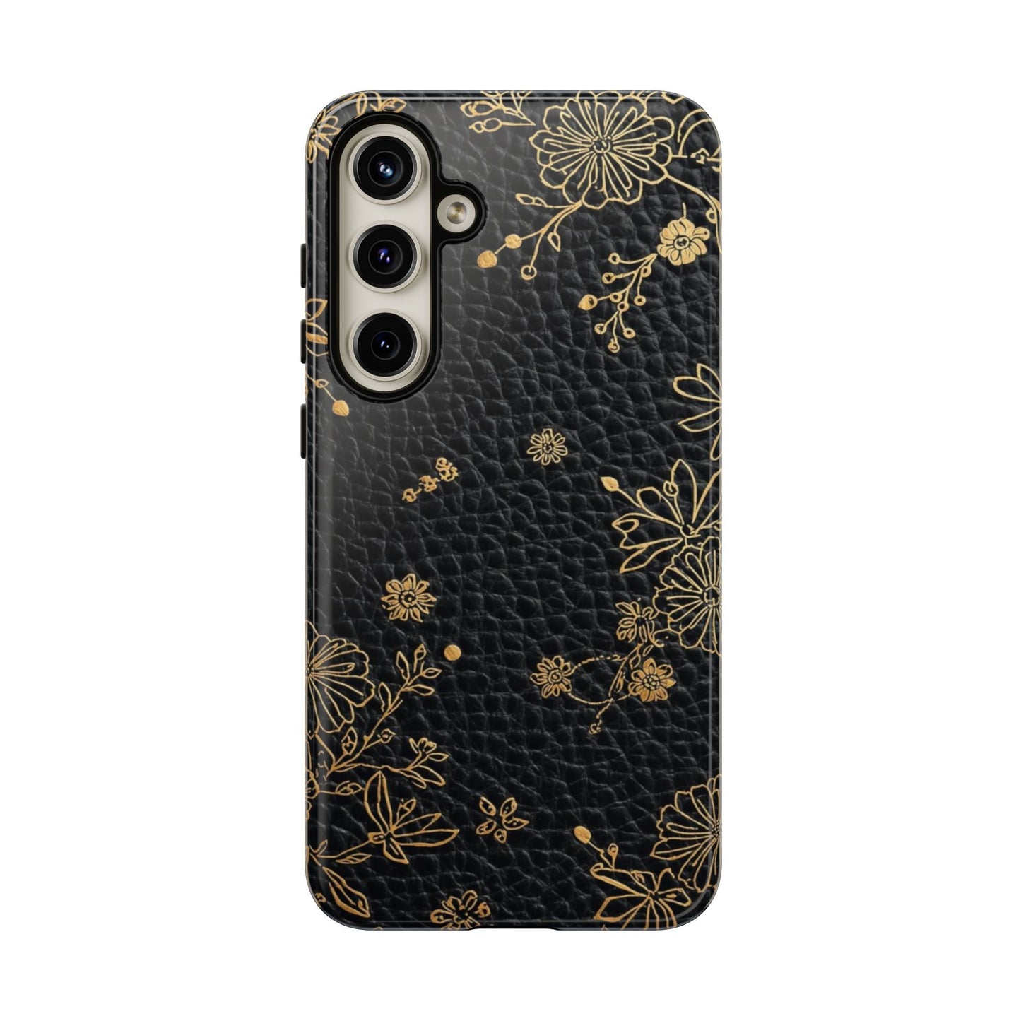 Floral Gold Foil Leather Texture Tough Phone Case