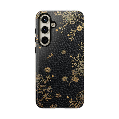 Floral Gold Foil Leather Texture Tough Phone Case