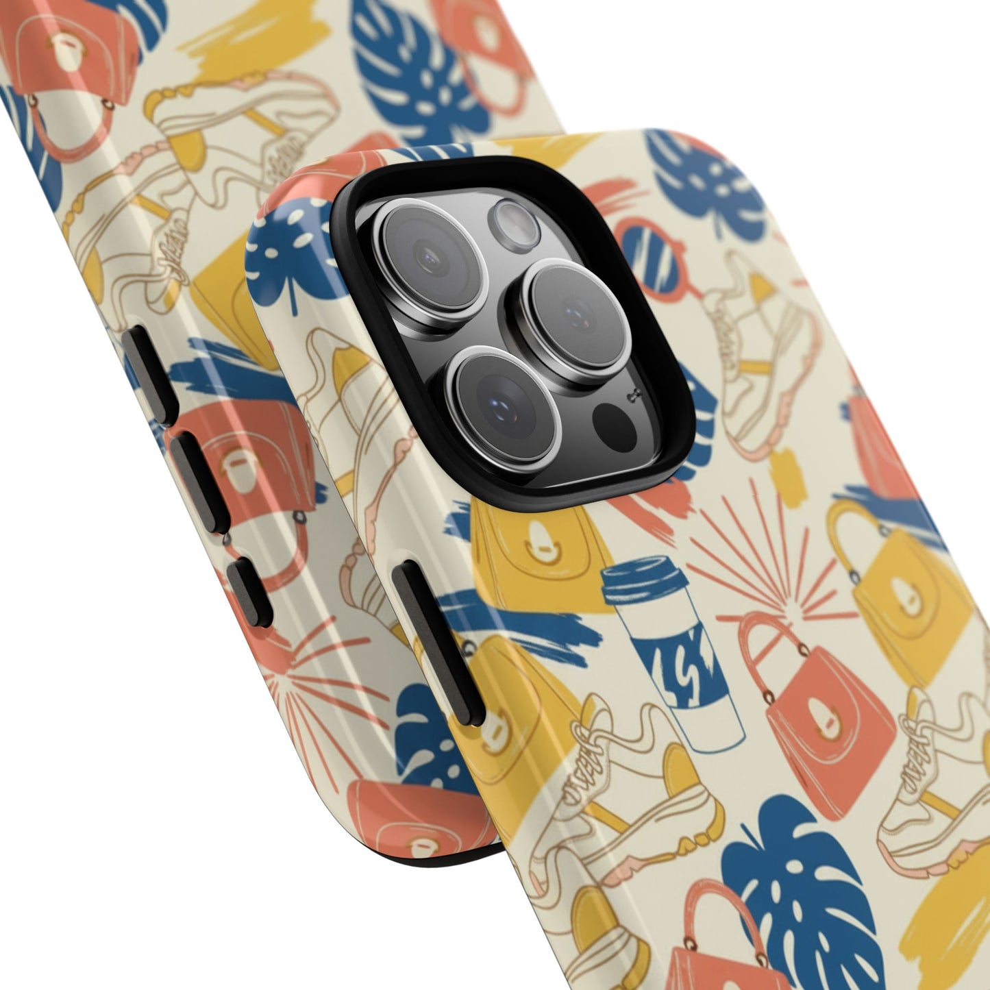 Tough Cases: Retro Summer Pattern Phone Case – Sunglasses, Sneakers & Tropical Leaves