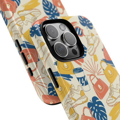 Tough Cases: Retro Summer Pattern Phone Case – Sunglasses, Sneakers & Tropical Leaves