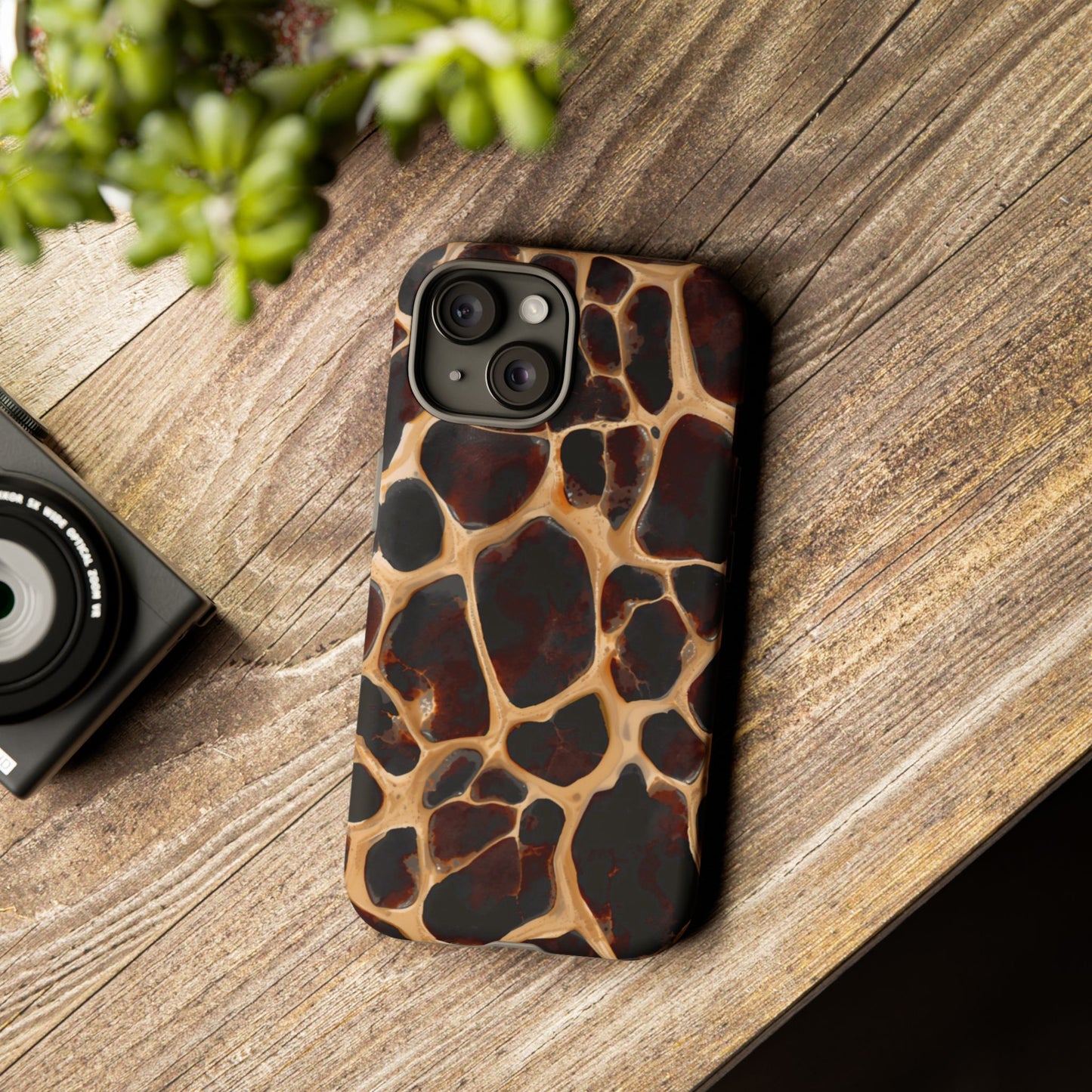 Phone Case — Brown Leather Dot Texture Rugged Protective Cover