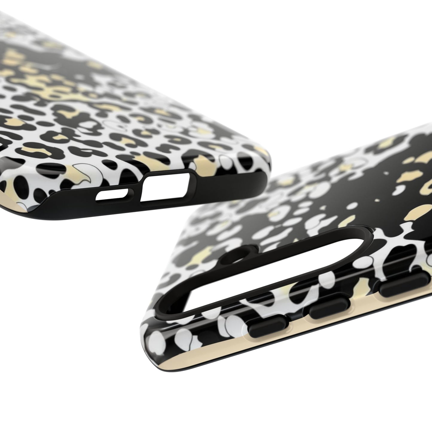 Leopard Splash Tough Phone Case — Black & Cream Animal Print Protective Cover