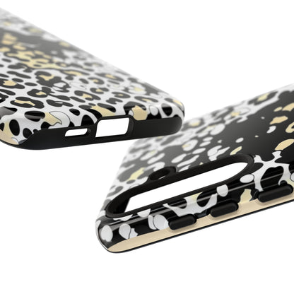 Leopard Splash Tough Phone Case — Black & Cream Animal Print Protective Cover