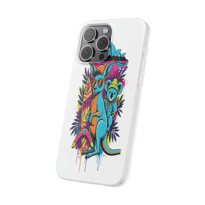 Kangaroo & Koala Surf Phone Case — Neon Aussie Beach Vibes Flexible Case