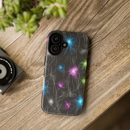 Neon Floral Tough Phone Case — Glow Flower Protective iPhone Cover