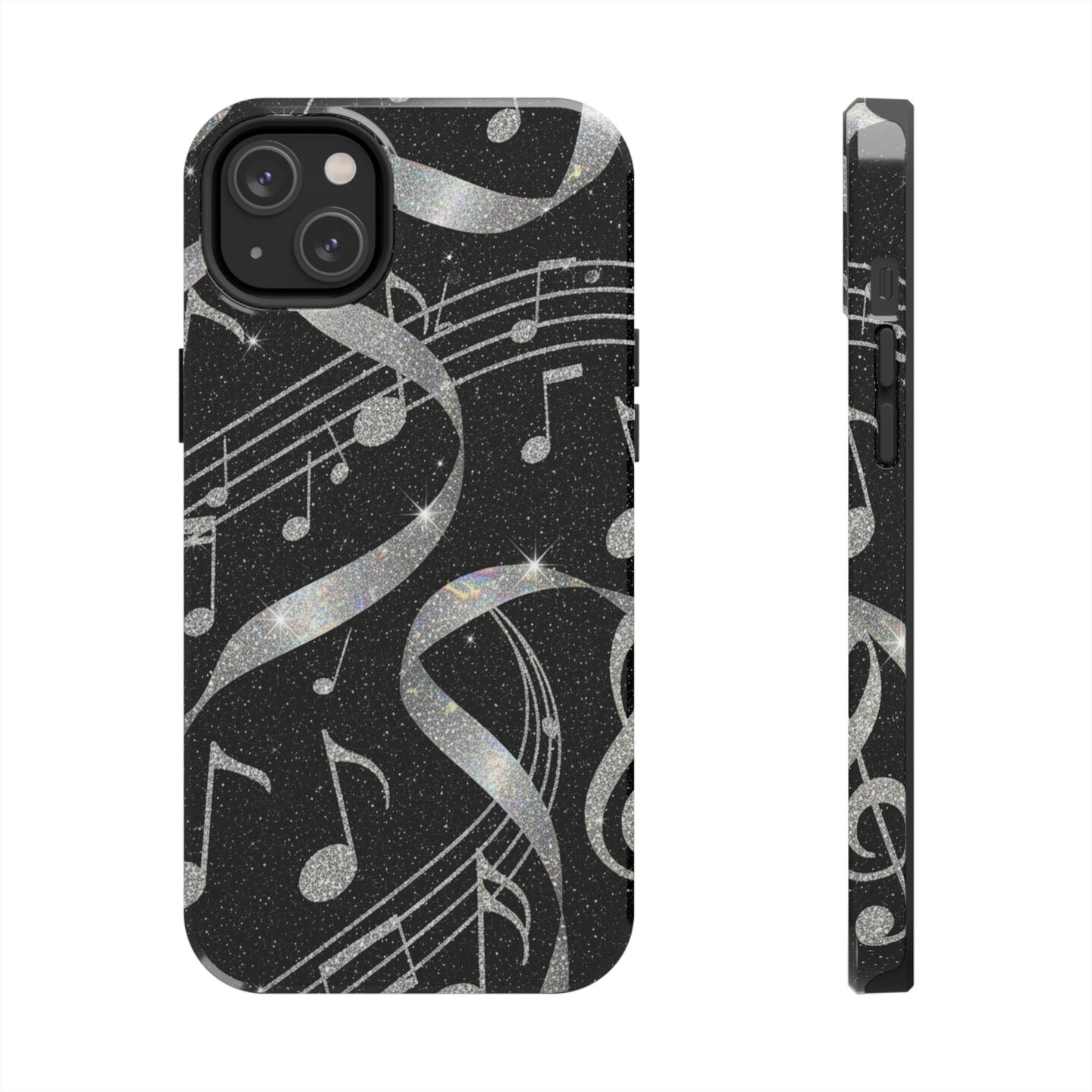 Musical Notes Tough Phone Case – Glitter Black Musician Phone Cover