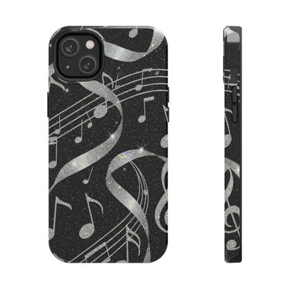 Musical Notes Tough Phone Case – Glitter Black Musician Phone Cover