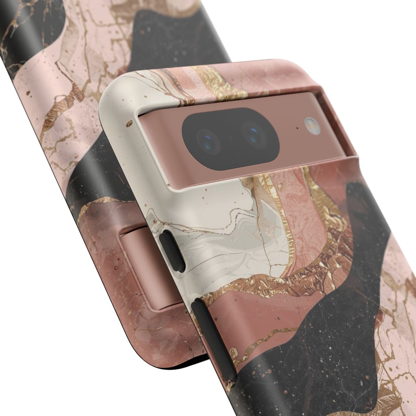 Marbled Rose Gold Phone Case — Abstract Pink & Black Protective Tough Case