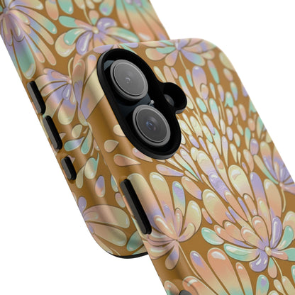 Floral Burst Tough Phone Case – Gold Pastel Botanical Protection
