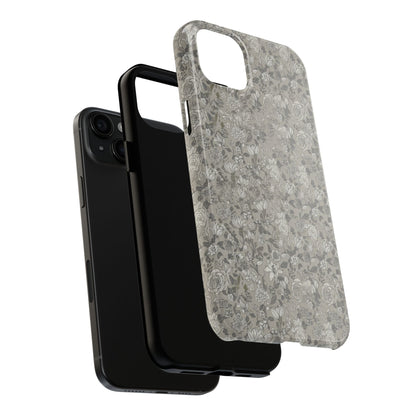 Gray Floral Tough Phone Case — Durable Protective Phone Cover with Vintage Botanical Pattern