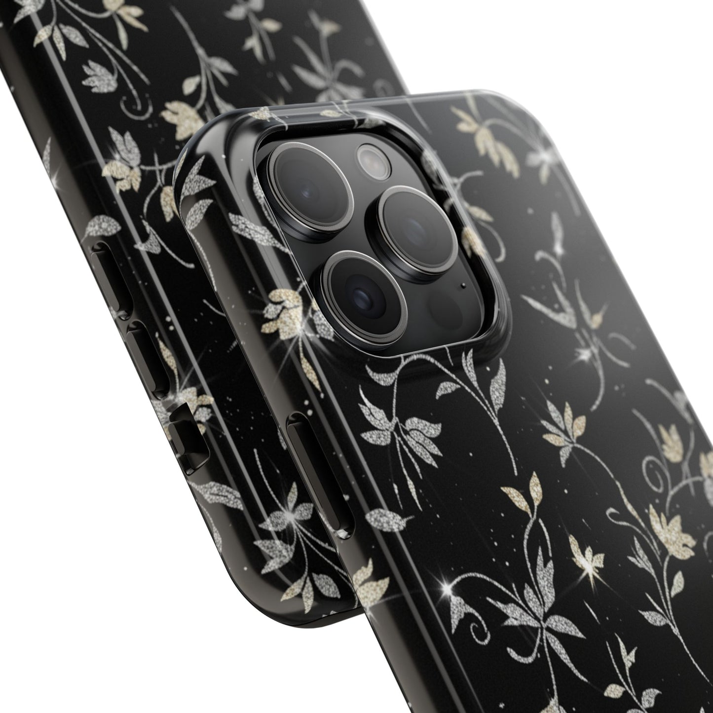 Floral Noir Tough Phone Case — Vintage Black Botanical Protective Cover