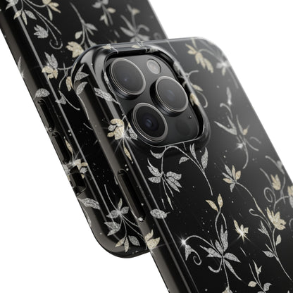 Floral Noir Tough Phone Case — Vintage Black Botanical Protective Cover