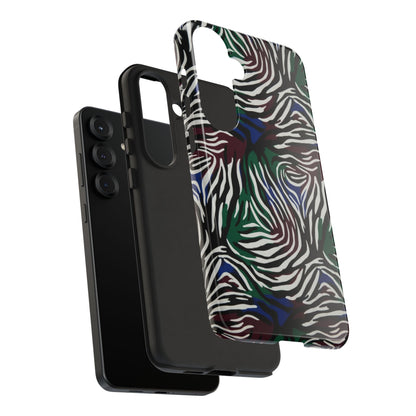 Zebra Camo Tough Phone Case – Green & Blue Animal Print Protective Cover