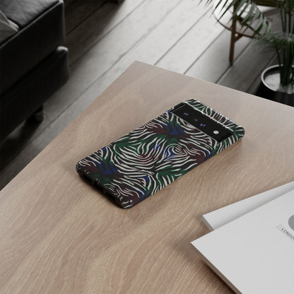 Zebra Camo Tough Phone Case – Green & Blue Animal Print Protective Cover