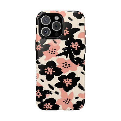 Floral Phone Case — Pink & Black Retro Blossom Protective Cover