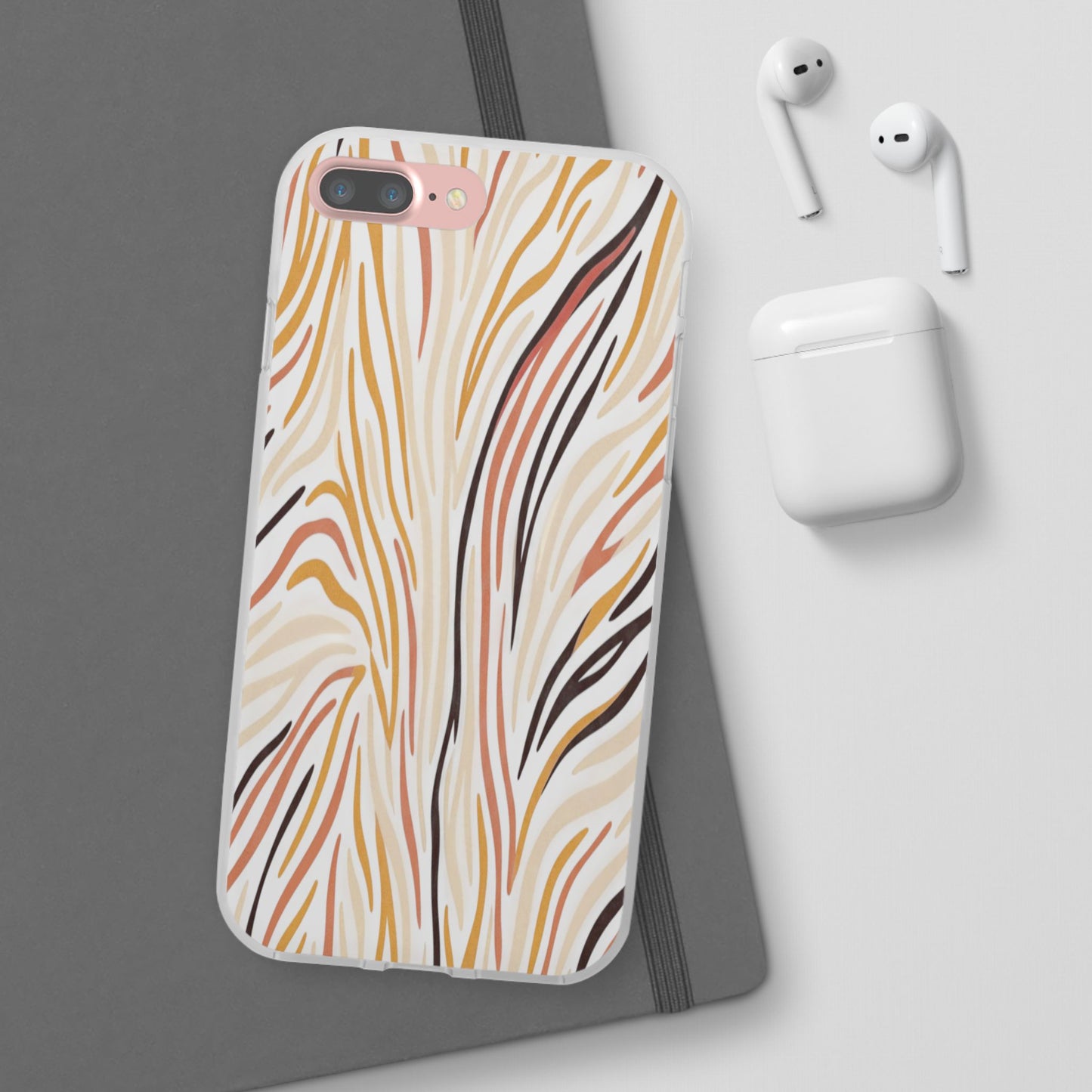 Marbled Neutral Stripe Phone Case — Abstract Beige & Terracotta Flexi Case