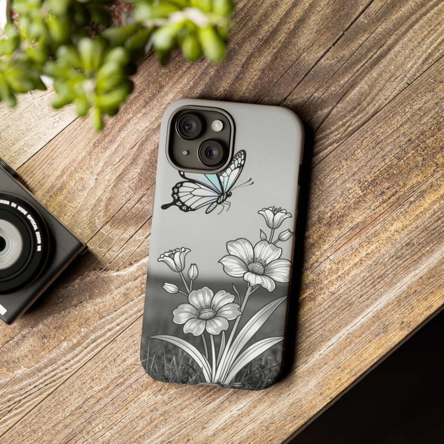 Butterfly & Wildflower Tough Phone Case — Durable Floral Phone Cover