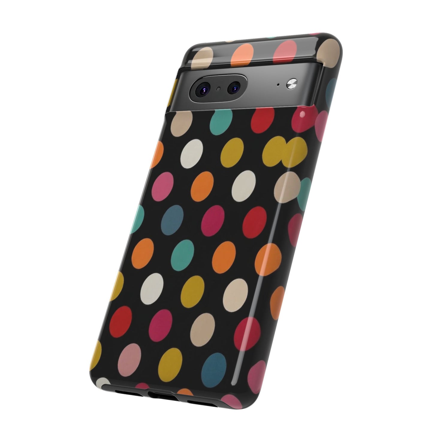 Polka Dot Tough Phone Case – Colorful Retro Dots on Black