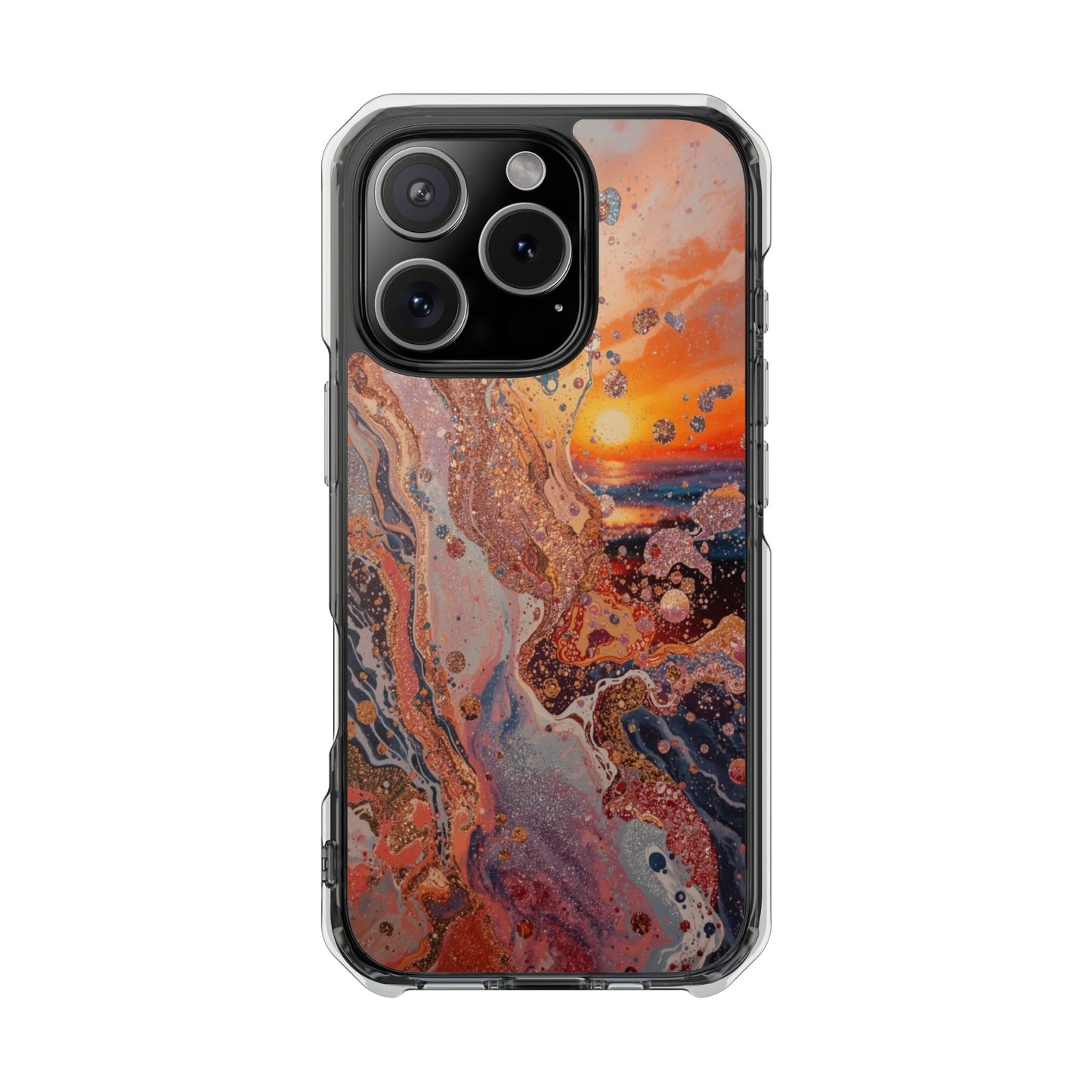 Clear Magnetic Phone Case — Abstract Sunset Resin Art