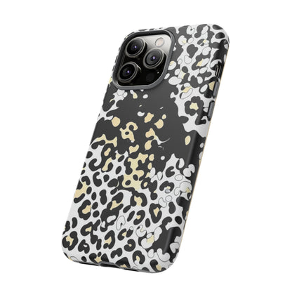 Leopard Splash Tough Phone Case — Black & Cream Animal Print Protective Cover
