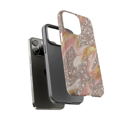 Glitter Blush Marble Phone Case — Pink Gold Swirl Tough Case