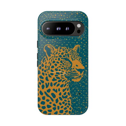 Leopard Spotlight Phone Case — Teal Gold Animal Print Protective Cover